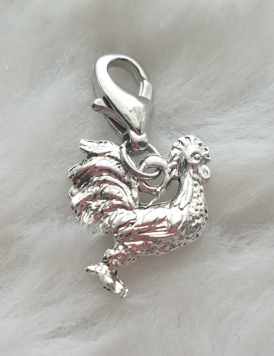 Rooster Charm | Hen Charm | Chicken Charm | Farm Charm | Sterling Silver Plated Pewter