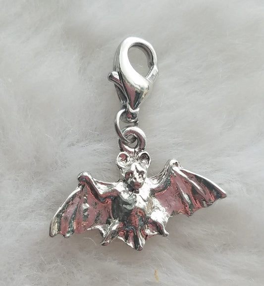 Flying Bat Charm | Bat Jewelry | Halloween Charm | Halloween Jewelry | Sterling Silver Plated Pewter