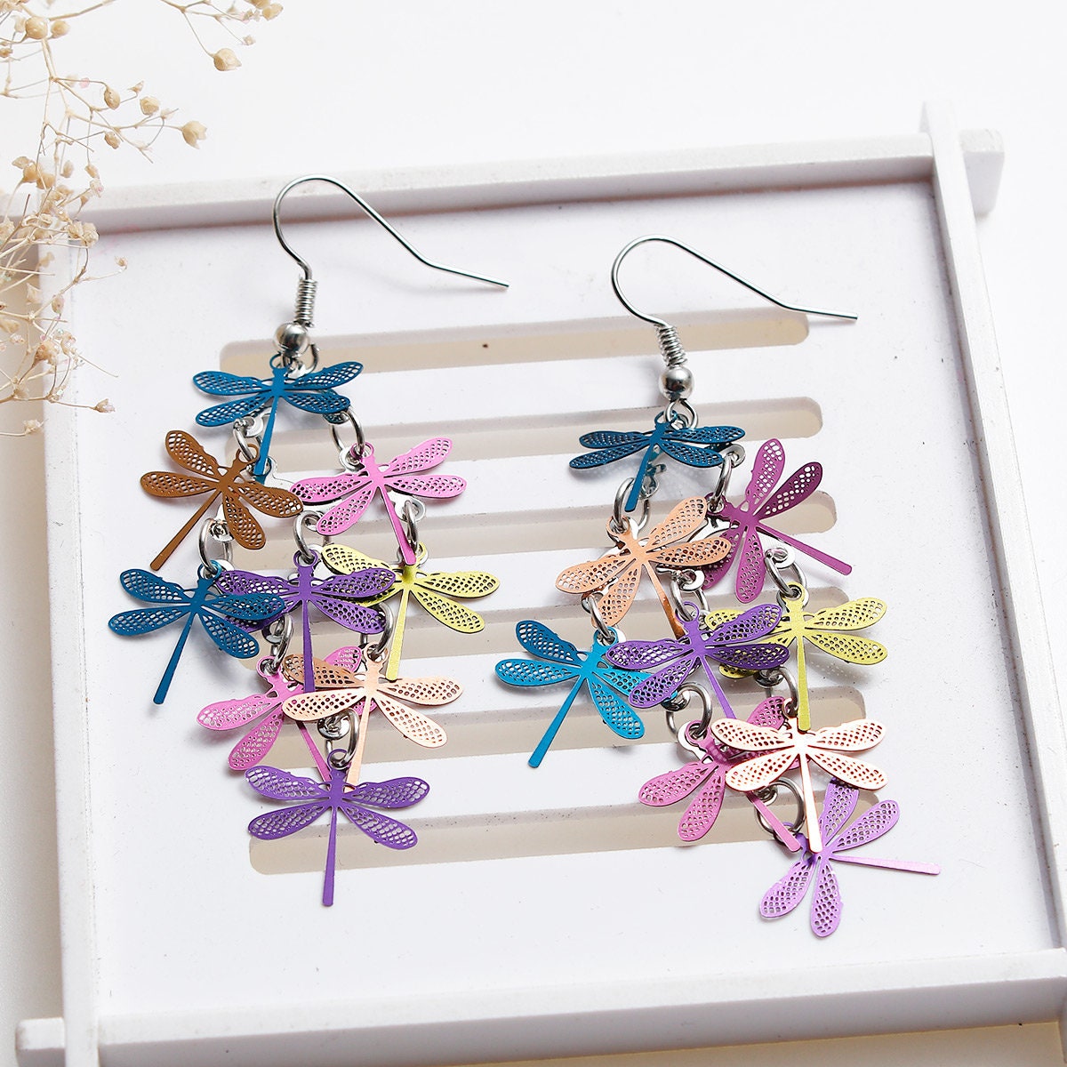 Dragonfly Earrings | Colorful Dragonfly Earrings | Jewelry Making Supplies | Dragonfly Dangles