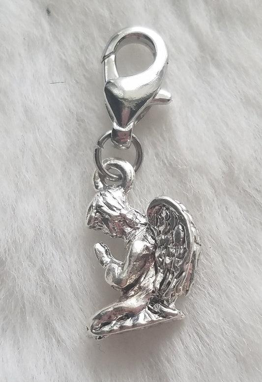 Praying Angel Charm | Kneeling Angel Charm | Sterling Silver Plated Pewter | Faith Jewelry