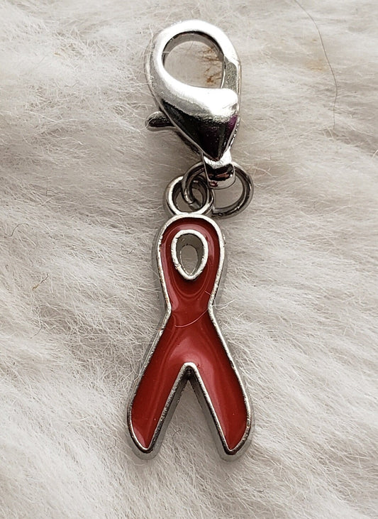 Red Ribbon Charm | Red Awareness Ribbon | AIDS Ribbon | Heart Disease Ribbon | MADD Charm | DARE Charm