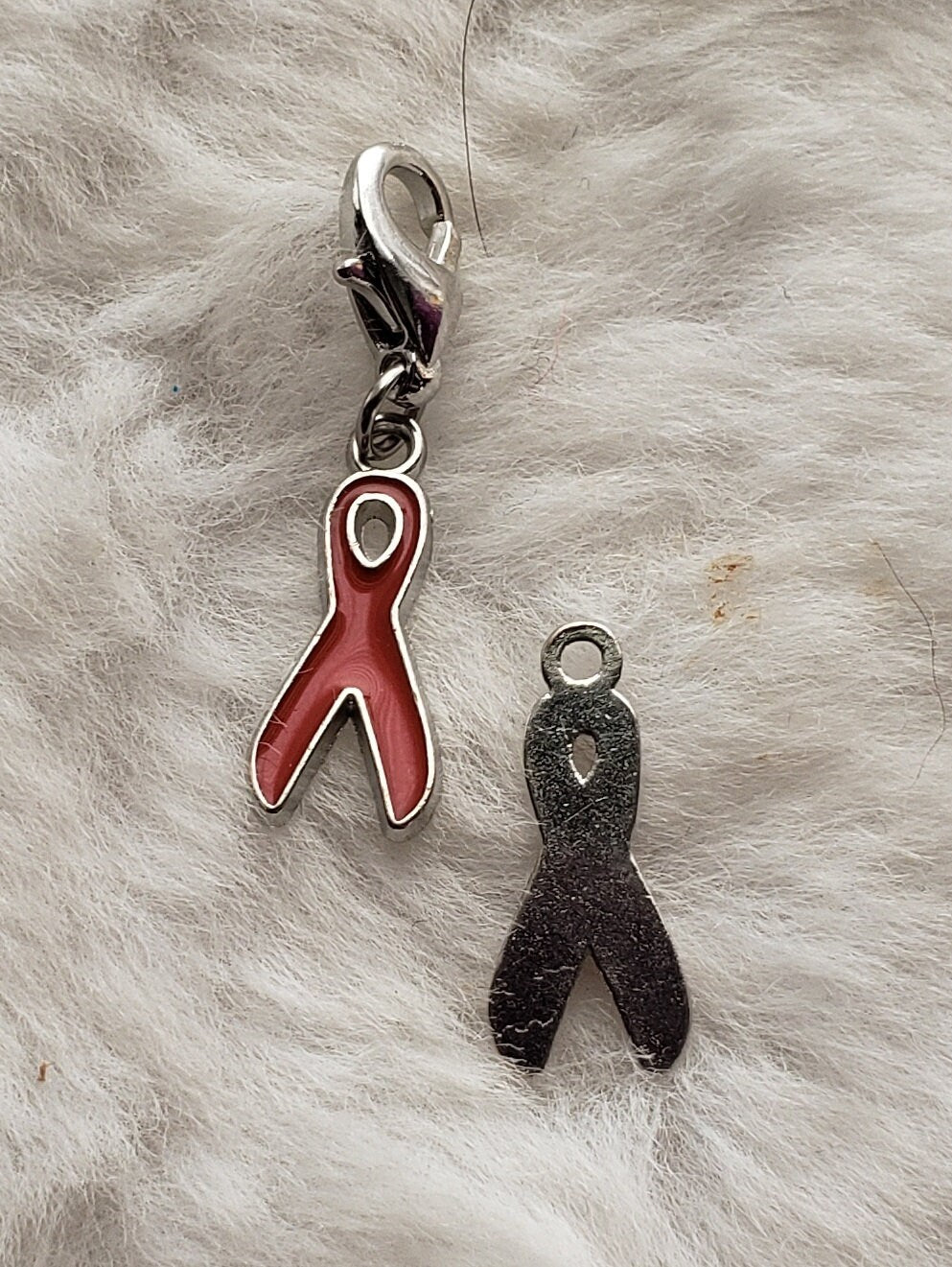 Red Ribbon Charm | Red Awareness Ribbon | AIDS Ribbon | Heart Disease Ribbon | MADD Charm | DARE Charm