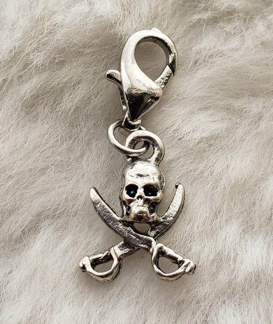 Pirate Skull and Swords Charm | Pirate Charm | Pirate Jewelry | Sterling Silver Plated Pewter