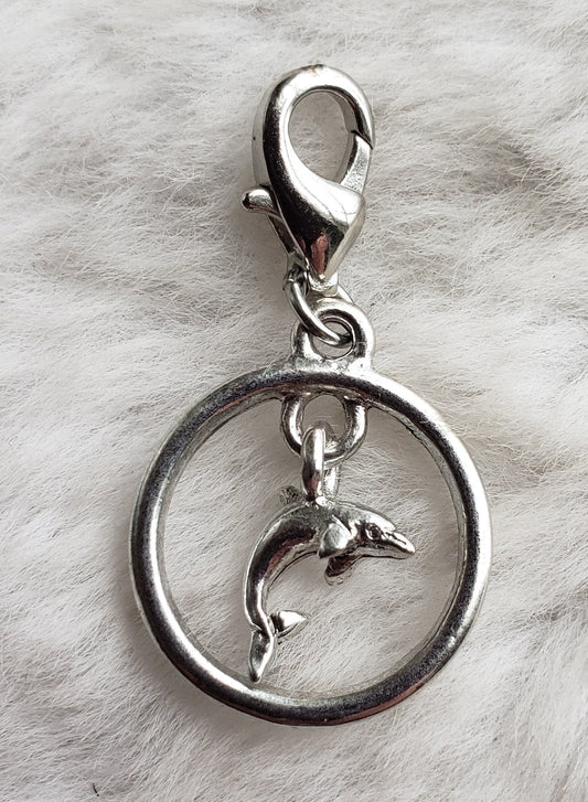 Dolphin Hoop Charm | Dolphin Charm | Dolphin Jewelry | Sterling Silver Plated Pewter