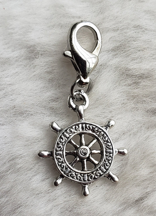 Ship's Wheel Charm | Sailboat Charm | Boating Charm | Sterling Silver Plated Pewter