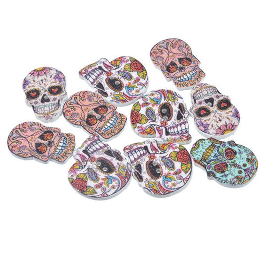 Wood Sugar Skull Buttons | Pack of 50 | Dia de Los Muertos Buttons | Latin Culture Buttons