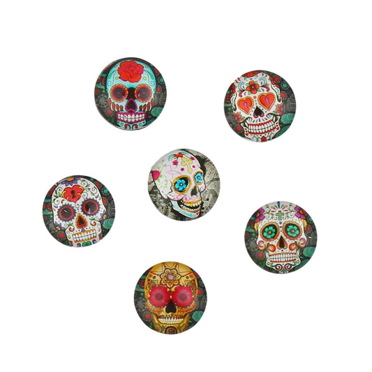 Sugar Skull Glass Cabochons | 12mm Cabochons | Pack of 50 | Dia de Los Muertos Cabochons