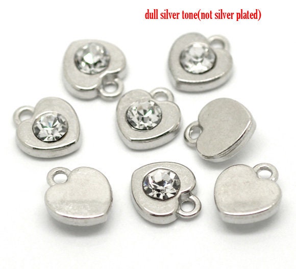 BULK Charms | Rhinestone Heart Charms | Pack of 30 | Charms for Jewelry Making | Wholesale Charms