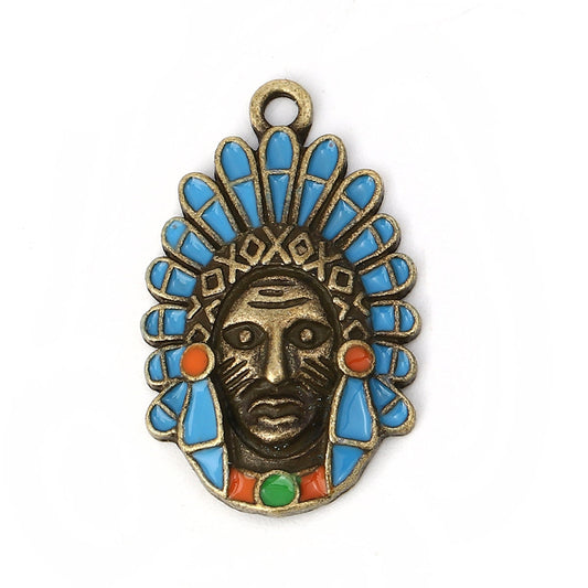 Bronze Native American Warrior Pendants | 5 pieces | Gift for Native American | Native American Craft Supply