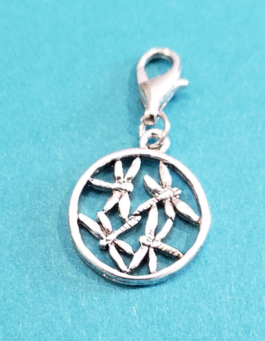 Dragonfly Circle Charm | Sterling Silver Plated Pewter | Gift for Mom | Dragonfly Lover Gift | Mother's Day Gift