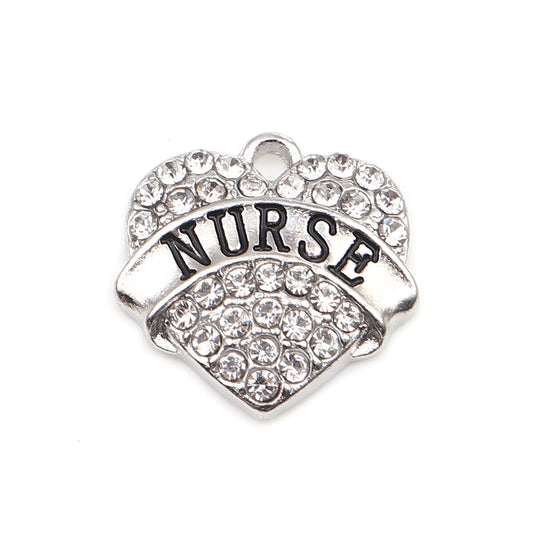 Nurse Rhinestone Heart Charm | Nurse Charm | Nurse Jewelry | Nurse Gift | Gift for Nurse