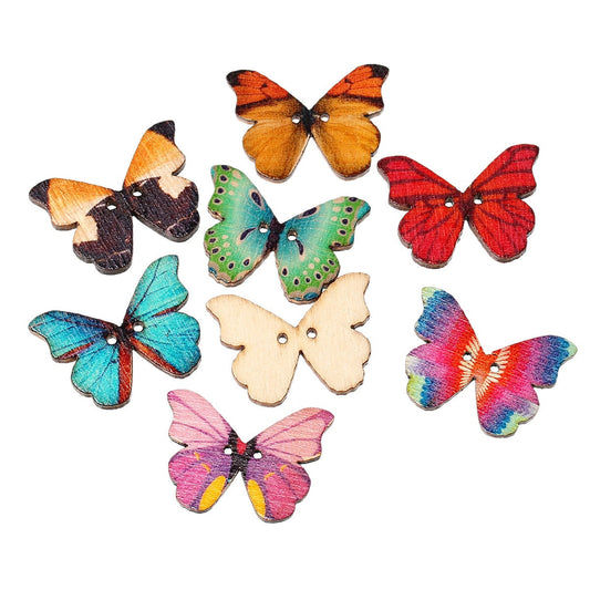 Wood Butterfly Buttons | Pack of 50 | Butterflies | Sewing Notions | Sewing Buttons