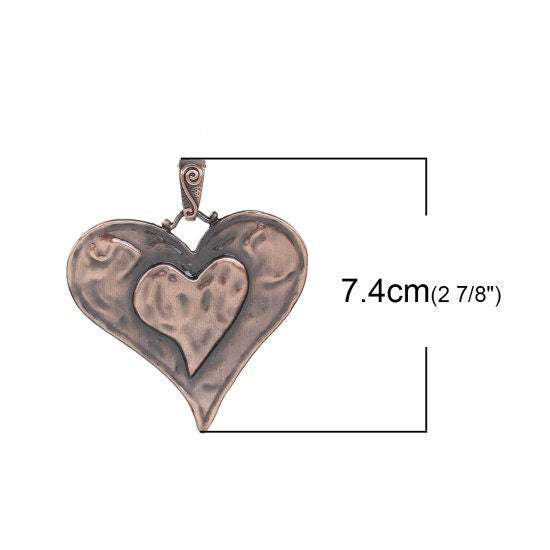 Copper Heart Pendant | Large Statement Pendant | Gift for Mom | Gift for Best Friend | Jewelry Supply | Craft Supply | Gift for Crafter