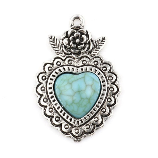 Imitation Turquoise Heart Pendant | Southwest Pendant | Love Pendant | Gift for Best Friend | Jewelry Supply