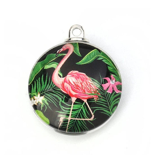 Glass Flamingo Pendant | Flamingo Gift | Tropical Bird Pendant | Key West Charm | Florida Charm | Jewelry Supply | Gift for Crafter