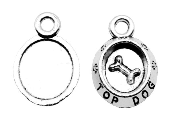 Top Dog Charm | Dog Bowl Charm | Dog Bowl Pendant | Dog Mom Gift | Jewelry Supply | Clip On Charm | Size 15x10mm | ONE Charm