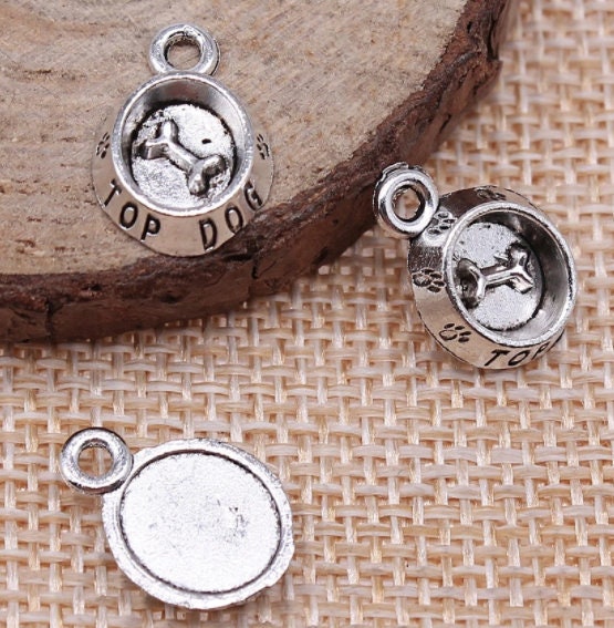 Top Dog Charm | Dog Bowl Charm | Dog Bowl Pendant | Dog Mom Gift | Jewelry Supply | Clip On Charm | Size 15x10mm | ONE Charm