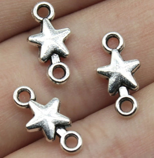 Silver Star Connectors | Star Jewelry Findings | Jewelry Supply | Star Jewelry Connector | Size:  15mm x 7mm | Package of 40 connectors