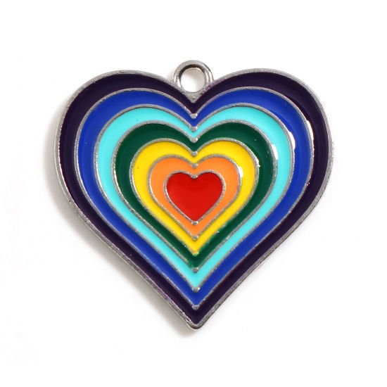 Silver & Blue Rainbow Heart Charm | Heart Tag Charm | Love Charm | Love Gift | Gift for Lover | Pride Charm