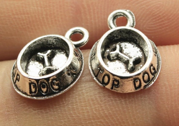 Top Dog Charm | Dog Bowl Charm | Dog Bowl Pendant | Dog Mom Gift | Jewelry Supply | Clip On Charm | Size 15x10mm | ONE Charm