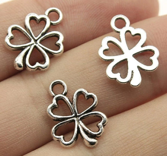 Petite  Four Leaf Clover Charm | Rhinestone Shamrock Charm | Good Luck Charm | Gambling Charm | Size:  17mm x 14mm | TEN (10) Charms