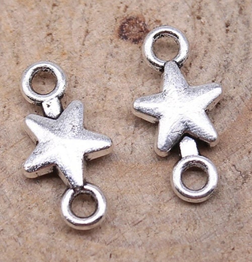 Silver Star Connectors | Star Jewelry Findings | Jewelry Supply | Star Jewelry Connector | Size:  15mm x 7mm | Package of 40 connectors