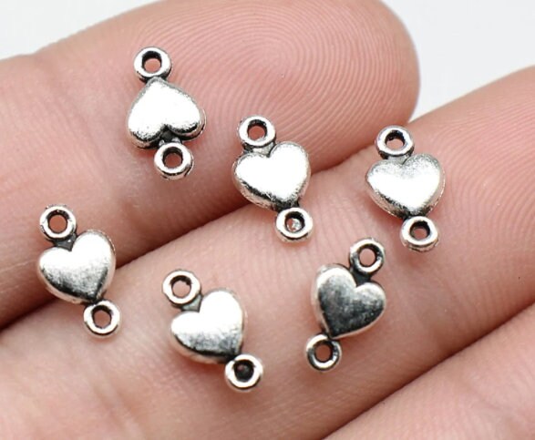 Silver Heart Connectors | Heart Jewelry Findings | Heart Jewelry Supply | Heart Jewelry Connector | Size: 10mm x 5mm | Pack of 40 connectors