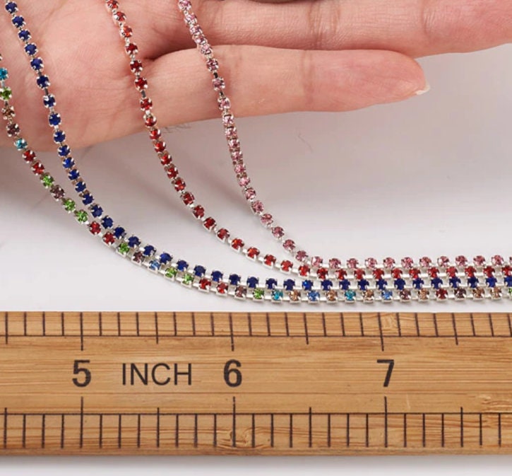 Sew On Cup Chain | Sew On Rhinestone Chain | 2mm wide | Box of 12 Colors | 1 Yard of Each Color | Costume Trims | Jewelry Chain