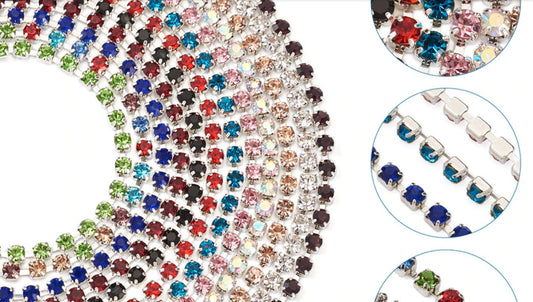 Sew On Cup Chain | Sew On Rhinestone Chain | 2mm wide | Box of 12 Colors | 1 Yard of Each Color | Costume Trims | Jewelry Chain