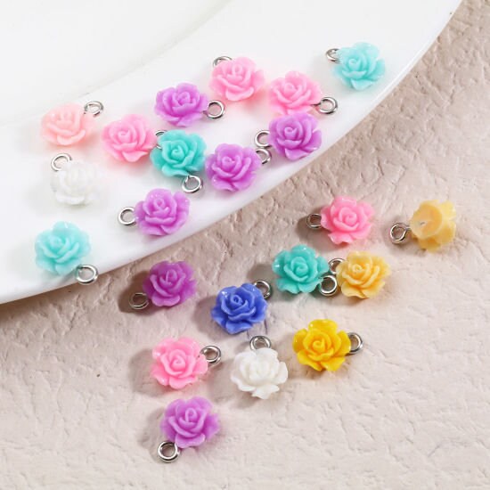 The Cutest Little Flower Charms | Pack of 20 Charms | Random Colors | 13mm x 10mm | Dainty Flower Charms