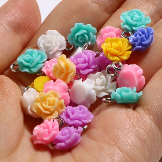 The Cutest Little Flower Charms | Pack of 20 Charms | Random Colors | 13mm x 10mm | Dainty Flower Charms