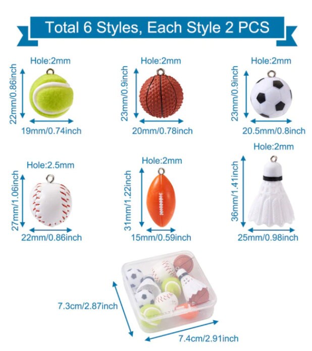 Sports Charms | Sports Jewelry | Soccer Jewelry | Football Jewelry | Basketball Jewelry | Tennis Charm | TWO Boxes (24 total pieces)