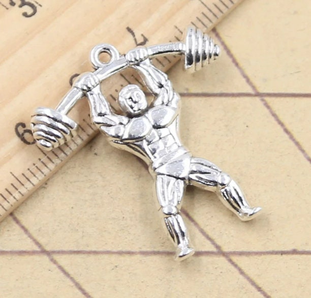 Body Builder Charm | Weight Lifting Charm | Weight Lifting Jewelry | Strong Man Charm | Size:  31mm x 28mm