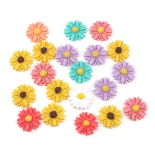 Resin Daisy Cabochons | Flower Embellishments | 3 Sizes Available | Scrapbook embellishments | Jewelry Cabochons | Pack of 20