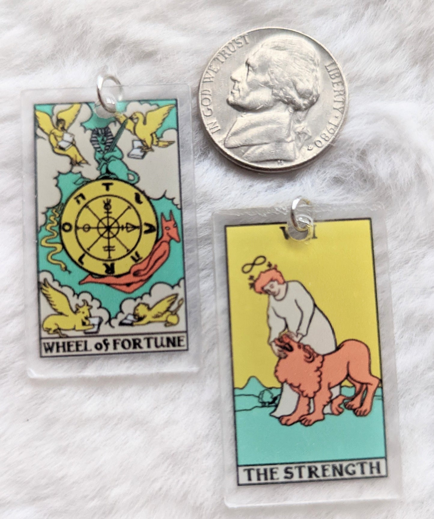 Tarot Card Charm | Tarot Charm | Tarot Jewelry | Reader Gift | Wheel of Fortune | Strength | Package of FIVE (5) charms