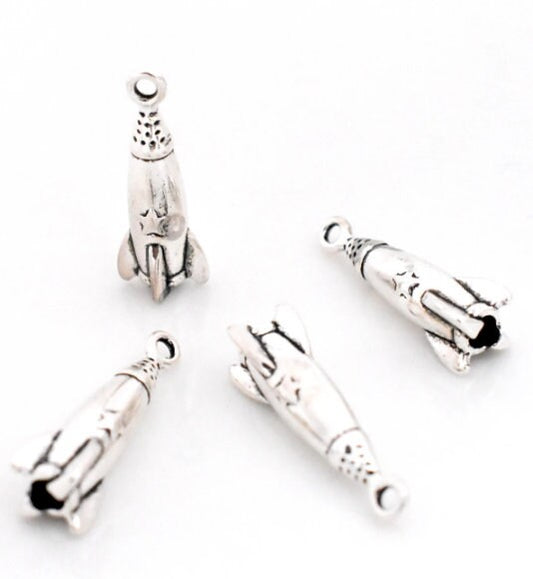 Rocket Ship Charm | Rocket Ship Jewelry | Rocket Charm | Outer Space Exploration | Size:  25mm x 6mm