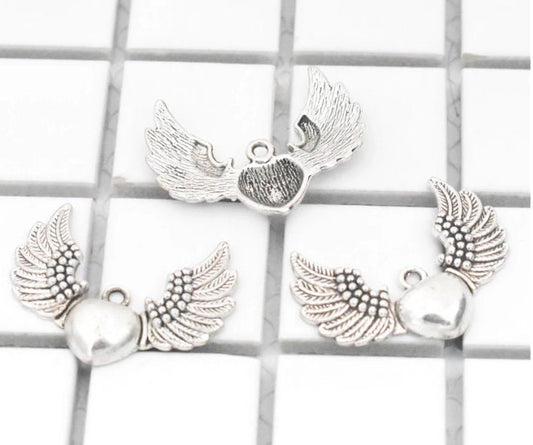 Winged Heart Charm | Gift for Her | Gift for Girly-Girl | 34mm x 26mm | ONE CHARM