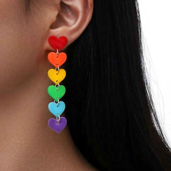 Pride Earrings | Love Earrings | Acrylic Lightweight Earrings | Rainbow Heart Earrings | Gift for LGBTQ+