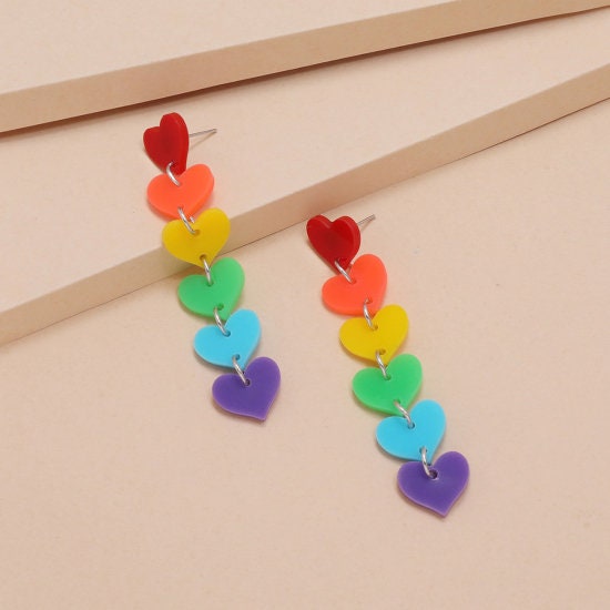 Pride Earrings | Love Earrings | Acrylic Lightweight Earrings | Rainbow Heart Earrings | Gift for LGBTQ+