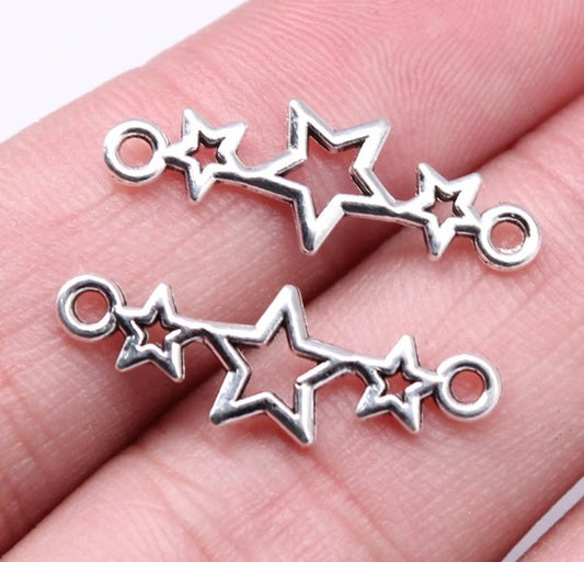 Silver Star Connectors | Star Jewelry Findings | Jewelry Supply | Star Jewelry Connector | Size:  25mm x 9mm | Pack of 20 Connectors