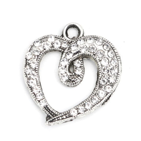 Rhinestone Heart Charm | Love Charm | 28mm x 25mm | Focal Pendant | Statement Pendant