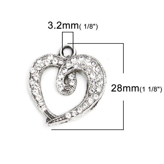 Rhinestone Heart Charm | Love Charm | 28mm x 25mm | Focal Pendant | Statement Pendant