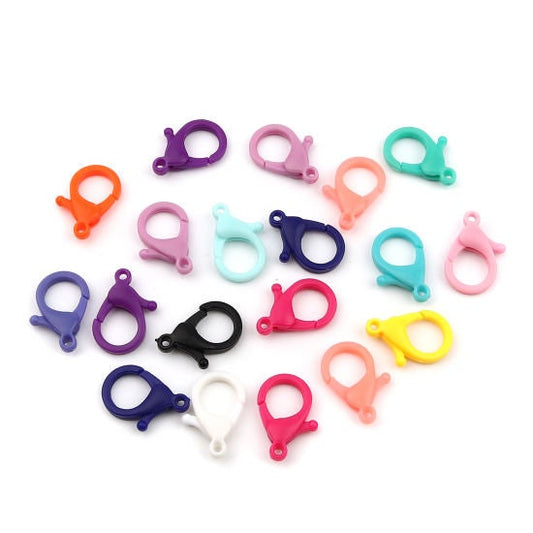 Large Plastic Lobster Clasps | Jewelry Clasps | Jewelry Findings | Assorted Colors | 25mm lobster clasp |  Pack of 30 Clasps