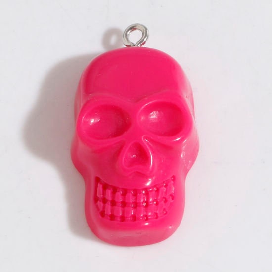 Resin Skull Charm | Hot Pink Skull Charm | Skull Jewelry | Pirate Jewelry | Package of Five (5)  Charms