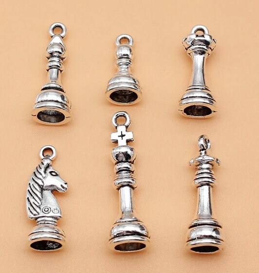 Chess Charms | Chess Charm Set | Chess Jewelry | Board Game Charms | Set of 6 Charms