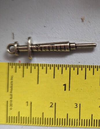 Syringe Charm | 3D Syringe Charm | Nurse Charm | Medical Charm | Hypodermic Needle Charm | Phlebotomy Charm | 36mm x 9mm