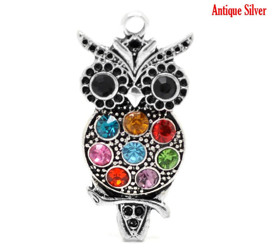 Colorful Rhinestone Owl Pendant | Great Teacher Gift